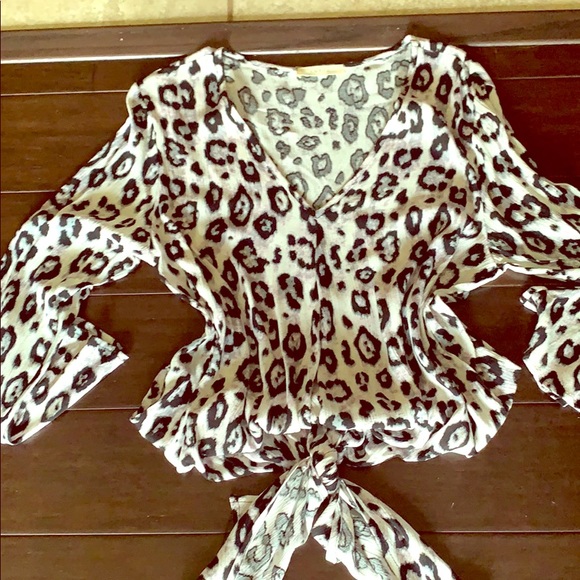 NWOT Leopard blouse. V neck with tie at bottom. - Picture 3 of 7